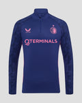 Navy blue Feyenoord players training top with QTTERMINALS across the chest and Castore logo and Feyenoord crest on the chest.