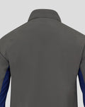 Back view of a gray Feyenoord coaches training regenjas with blue sleeves