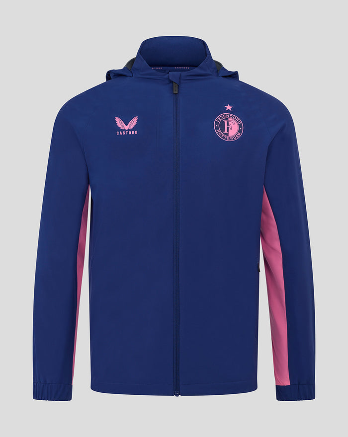 Blue Feyenoord training jacket with pink side panels and team crest on the chest.