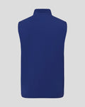 Back view of blue men's training vest with a high collar and no visible logos.