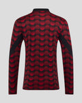 Back view of a long sleeve Feyenoord 2025-26 home matchday midlayer top with red circular pattern and black details.