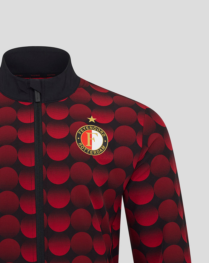 Feyenoord Thuis Matchday jack 2025-2026 met roodzwart stippenpatroon, volledige rits en borstbadge met gouden ster