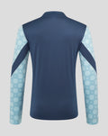 Back view of the Feyenoord Uit Matchday Midlayer Top 2025-2026 for men, dark blue body with light blue patterned sleeves.