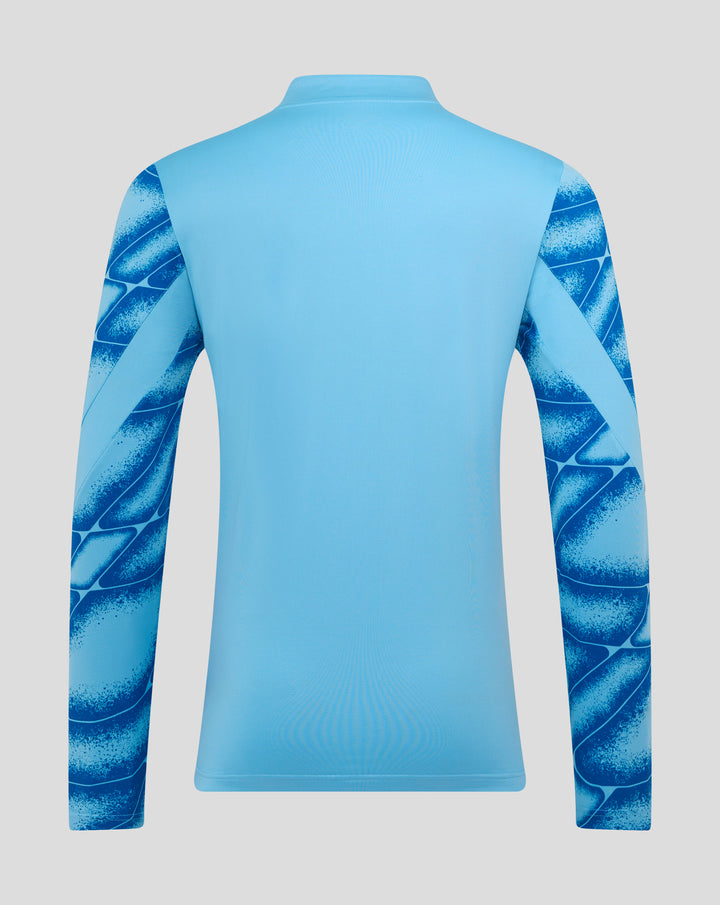 Back view of light blue Feyenoord Derde Matchday Midlayer Top with blue printed sleeves.