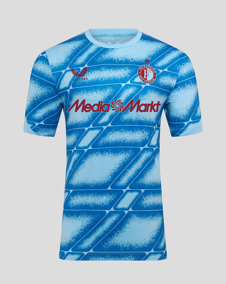 Front view of Feyenoord third matchday T-shirt for men in light blue with crest and MediaMarkt logo