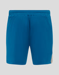 Blue Feyenoord Stadium Knit Short for men back view with elastic waistband and contrasting side panels