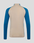 Back view of Feyenoord Stadium Midlayer Top in beige with blue sleeves and color blocking