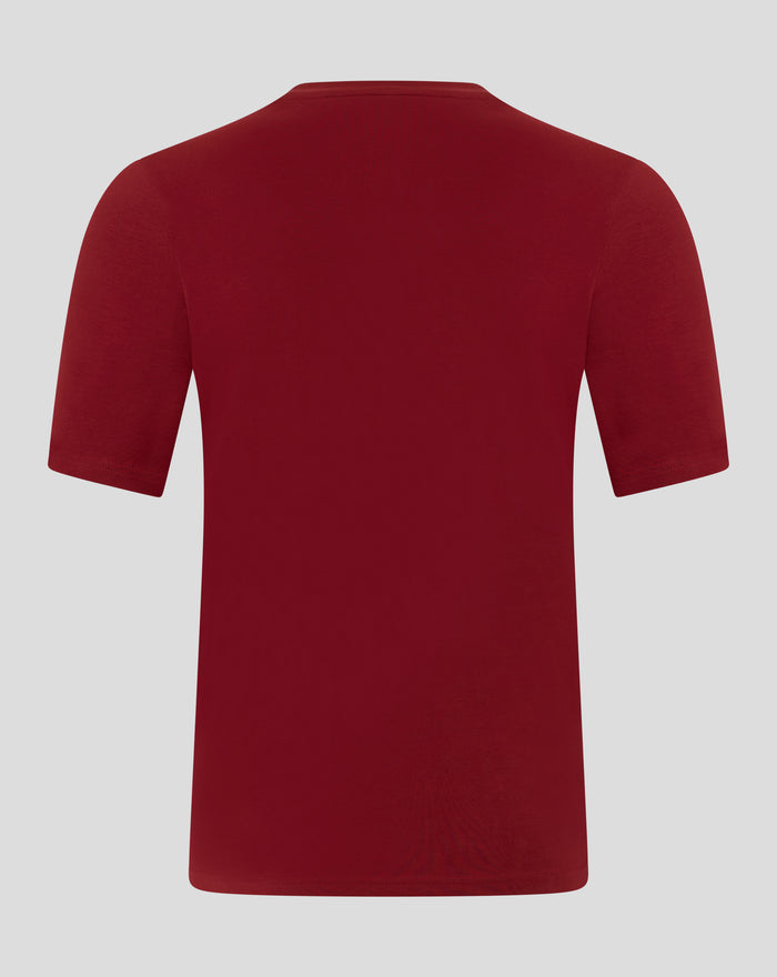 Back view of a deep red Feyenoord Travel T shirt for men with a minimalist design.