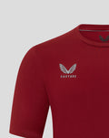 Close up of left chest showing the Castore logo on the red Feyenoord Travel T-Shirt