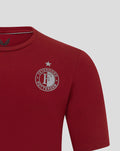 Front view of red Feyenoord Travel T-Shirt with the Feyenoord Rotterdam crest on the left chest and a star above