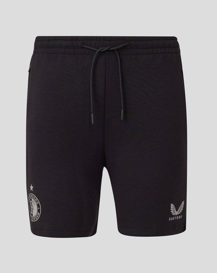Black Feyenoord travel knit shorts with drawstring waist and club logo on the leg