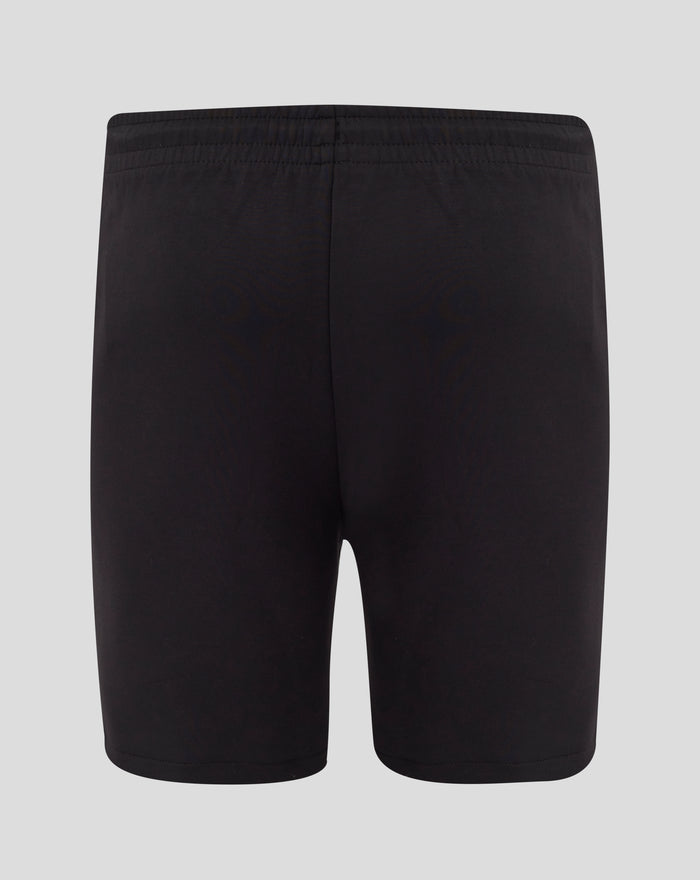 Back view of black Feyenoord travel knit shorts with branding on both legs