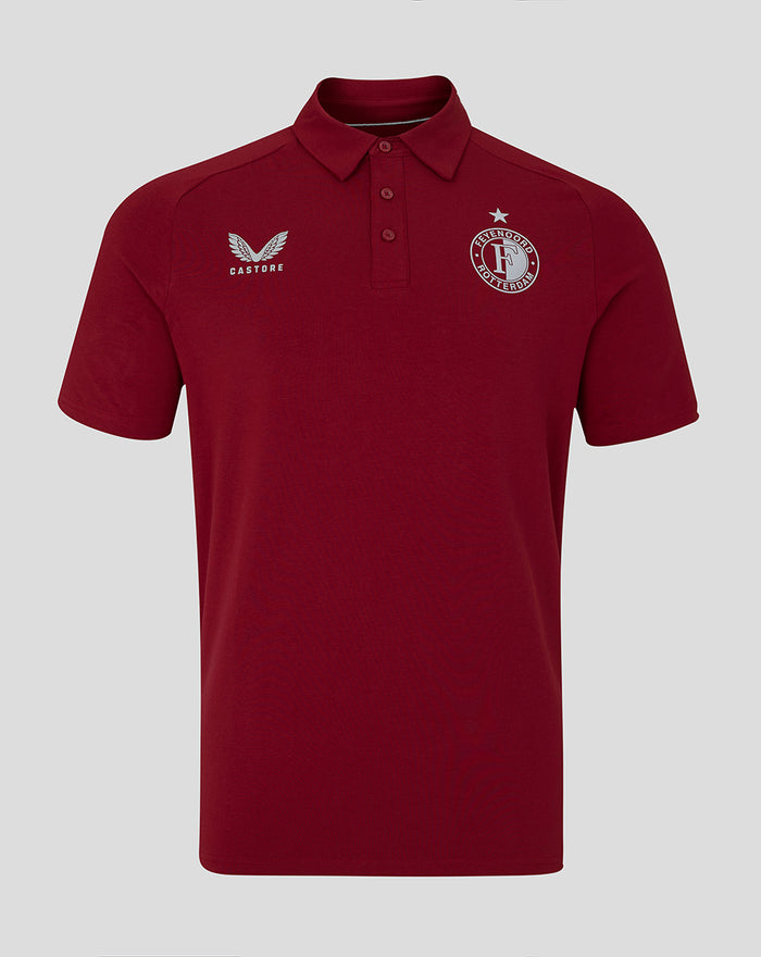 Red men's Feyenoord Travel Polo with club crest on left chest and Castore logo on right