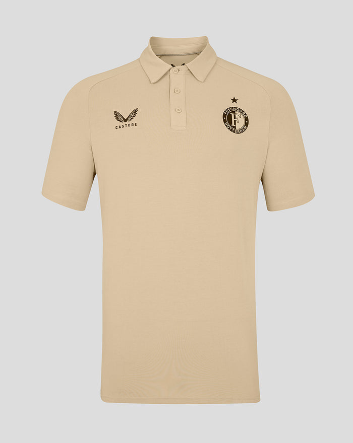 Beige Feyenoord Travel Polo front view for men with club crest on the chest and Castore logo