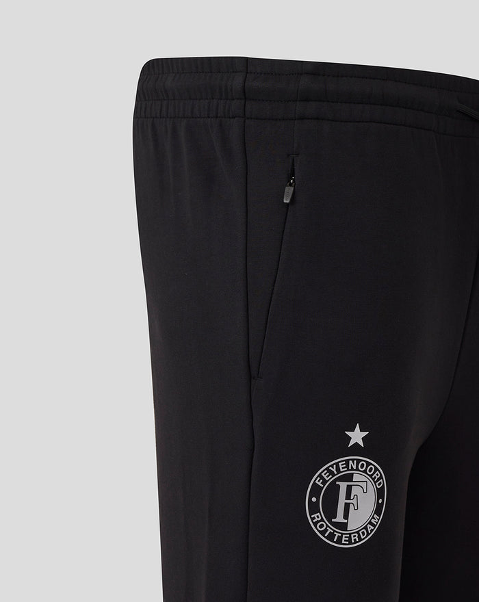 Black Feyenoord Travel Knit Pants with zip side pocket and crest logo on the thigh.
