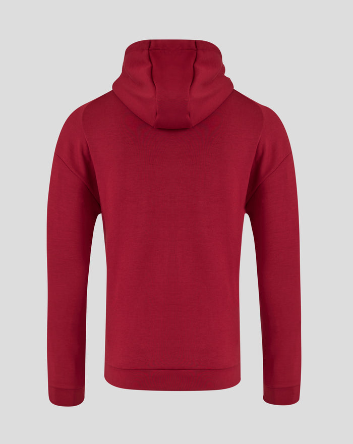 Back view of a red Feyenoord Travel Hoody with hood