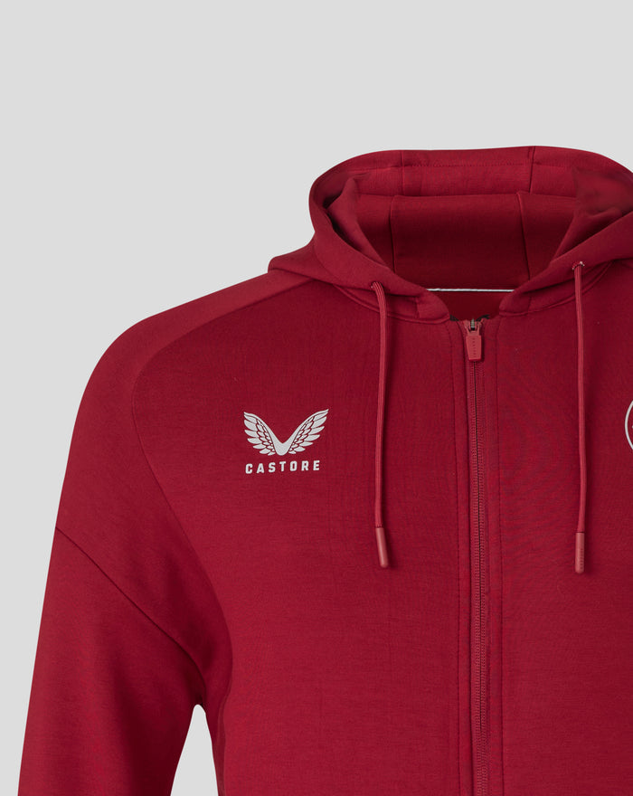 Red Feyenoord travel hoodie with hood and zipper featuring Castore branding and the club crest on chest