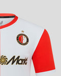 Feyenoord 2025-2026 home shirt for men, white body with red sleeves, features gold Castore logo and club crest on the chest