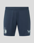 Donkerblauwe Feyenoord uitshort voor mannen met elastische tailleband en Feyenoord-embleem links en Castore-logo rechts