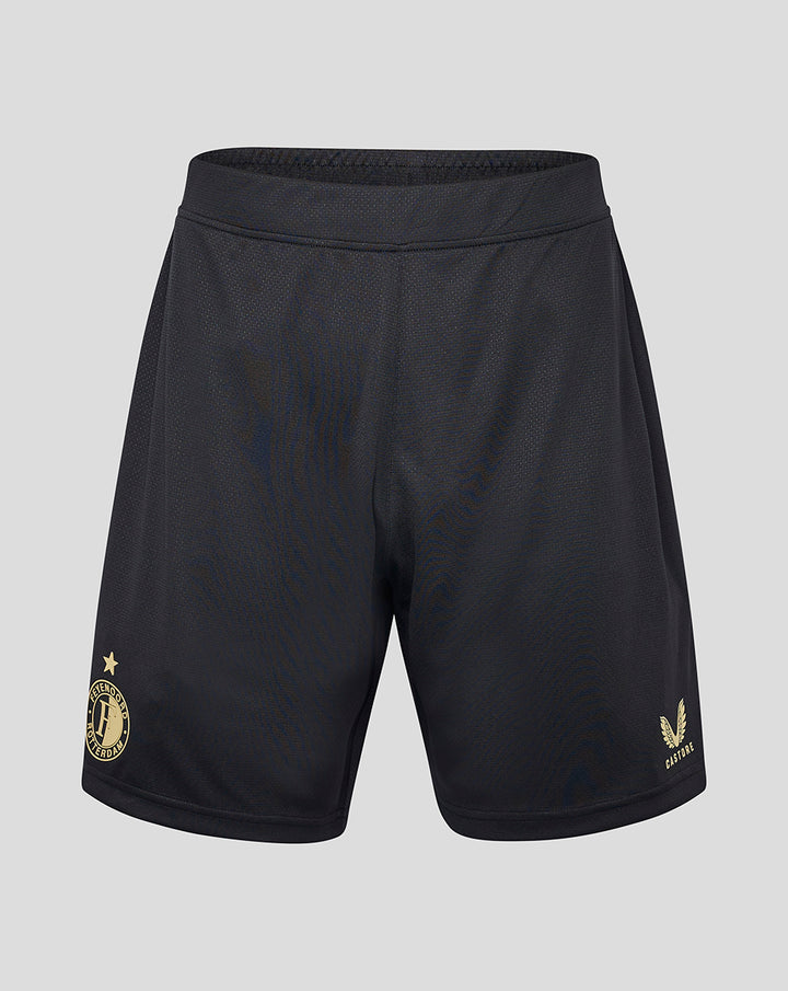 Black Feyenoord Vierde Short for adults with a gold club crest on the left and Castore logo on the right