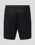 Back view of black shorts with elastic waistband and clean back panel