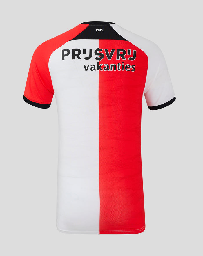 Back view of the men's Feyenoord 2024 2025 home shirt with red white panels and a dark collar