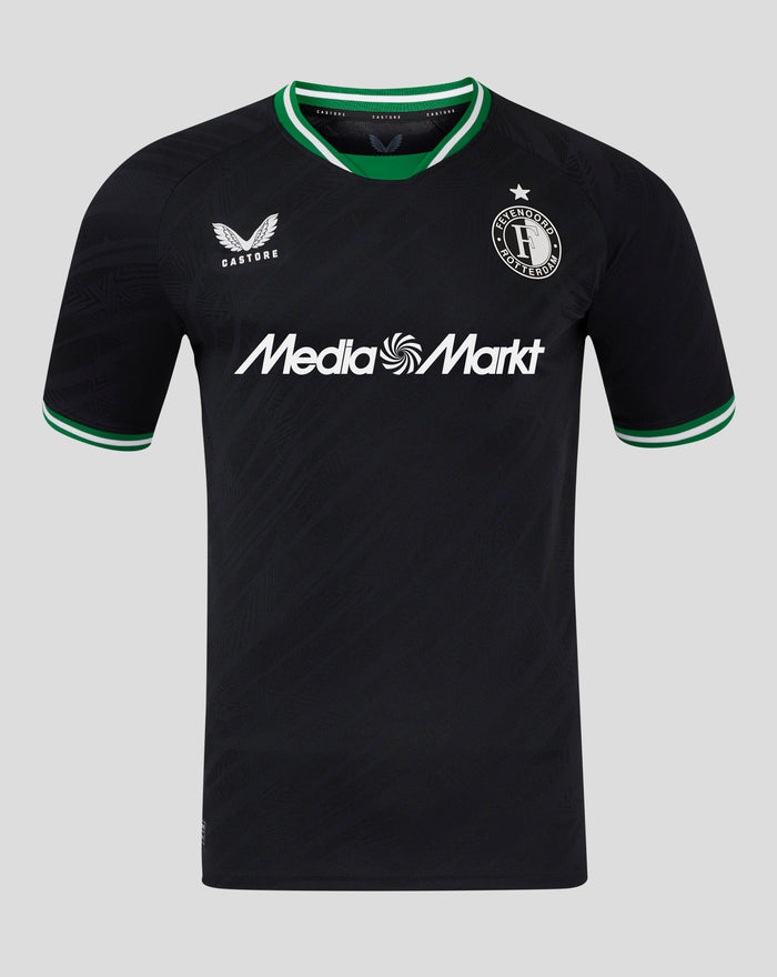 Feyenoord Pro uitshirt 2024-2025 heren met laser gesneden ventilatiegaten groene kraag en MediaMarkt sponsor op voorzijde