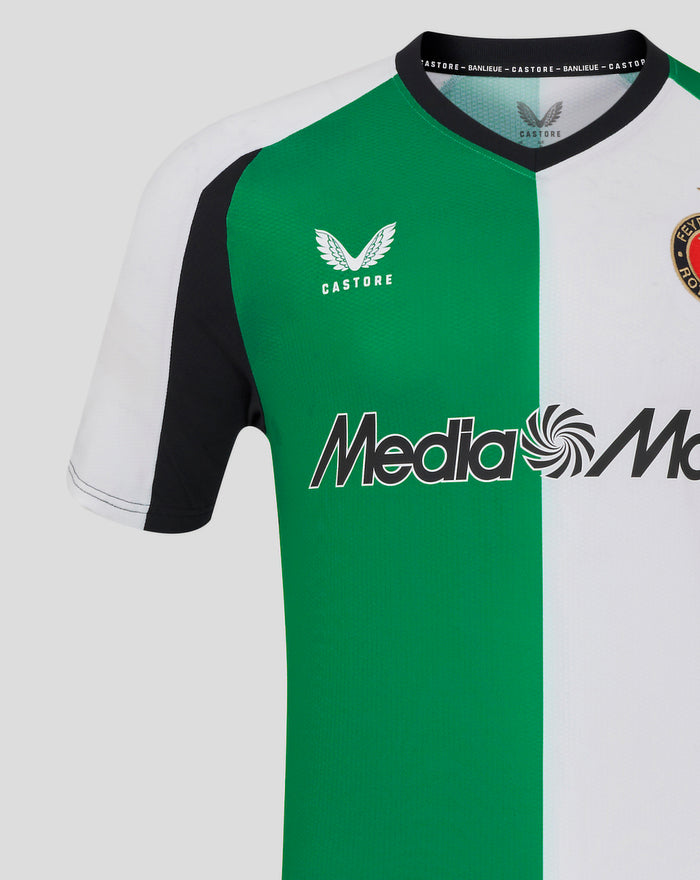 Feyenoord Pro Derde Shirt 2024-2025 men Europa front view with green white split design and MediaMarkt sponsor