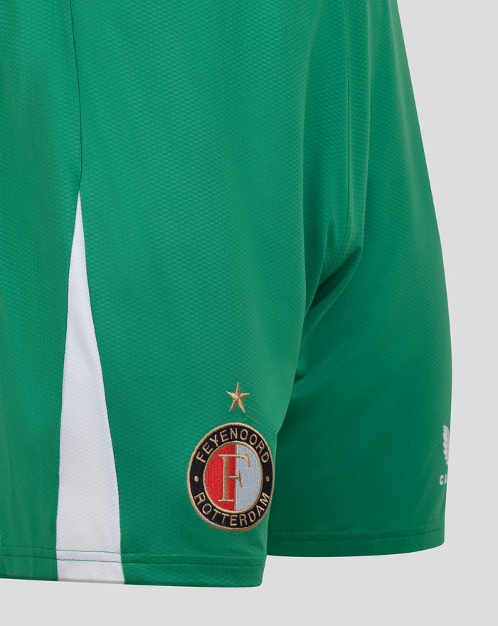 Close-up of green Feyenoord Pro Derde Short fabric with star and team crest.