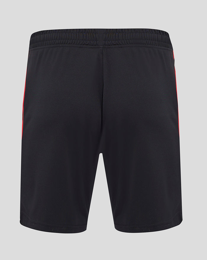Back view of black Feyenoord home shorts with a red trim and logos on the legs, club crest on the left and Castore logo on the right