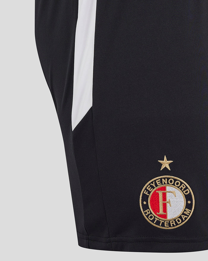 Feyenoord men's home shorts in black with white side panel crest on right thigh and Castore logo on left.