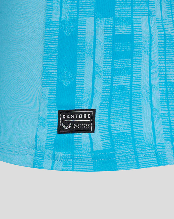 Castore label patch on the hem of the blue Feyenoord keeper shirt.