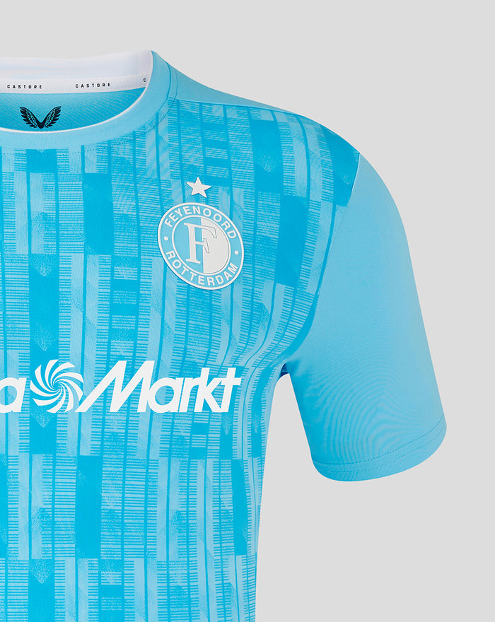 Close up of front of Feyenoord keeper shirt showing club crest on left chest and large sponsor across the chest