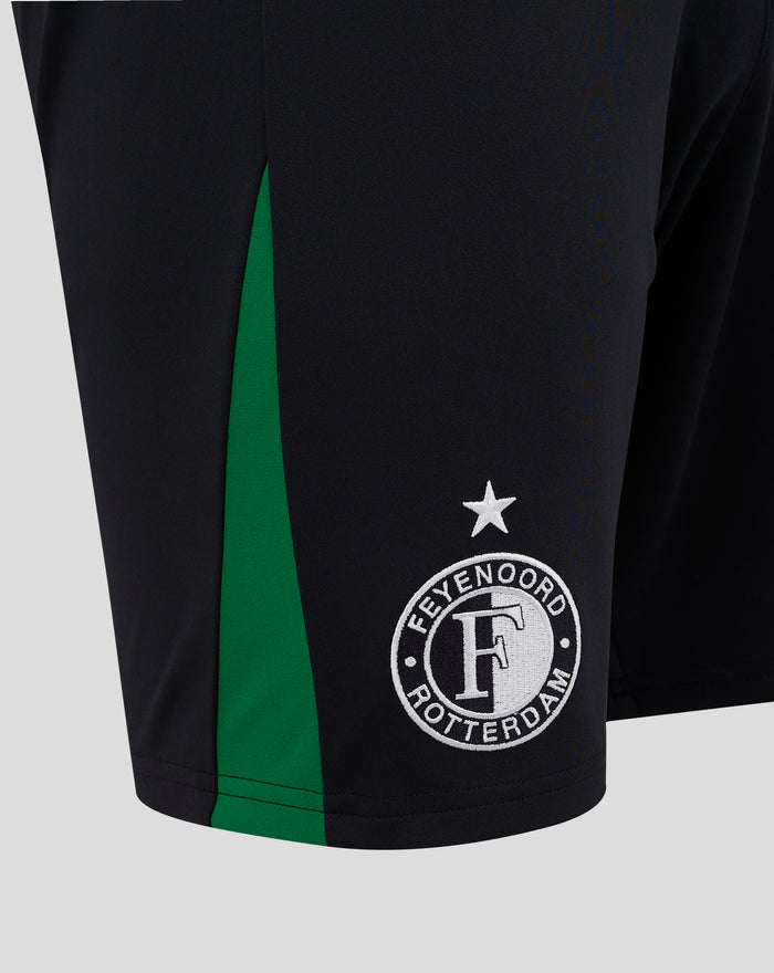 Black Feyenoord shorts with green side stripe displaying the Feyenoord crest on one leg and the Castore logo on the other