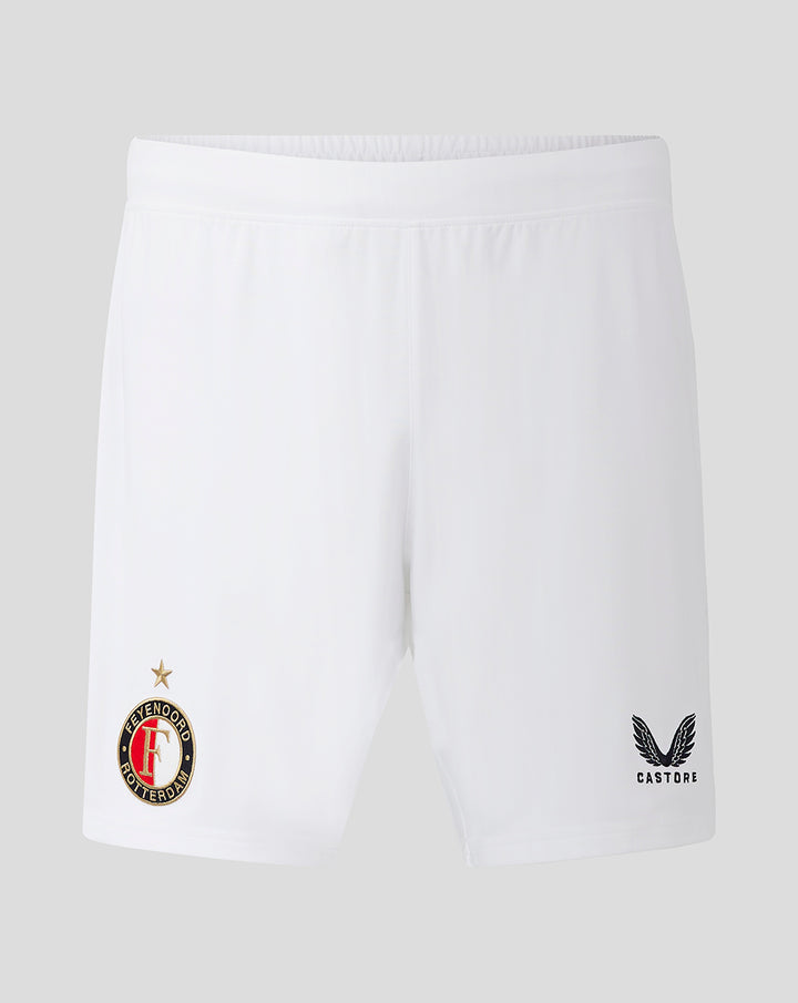 Front view of white Feyenoord third shorts for men with embroidered club crest on left leg and Castore logo on right.