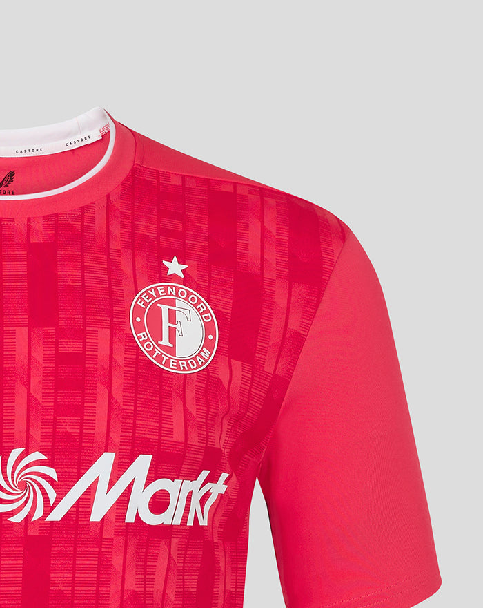 Front close-up of the pink Feyenoord Pro Keeper Third Shirt showing the club crest on the chest and sponsor graphic.