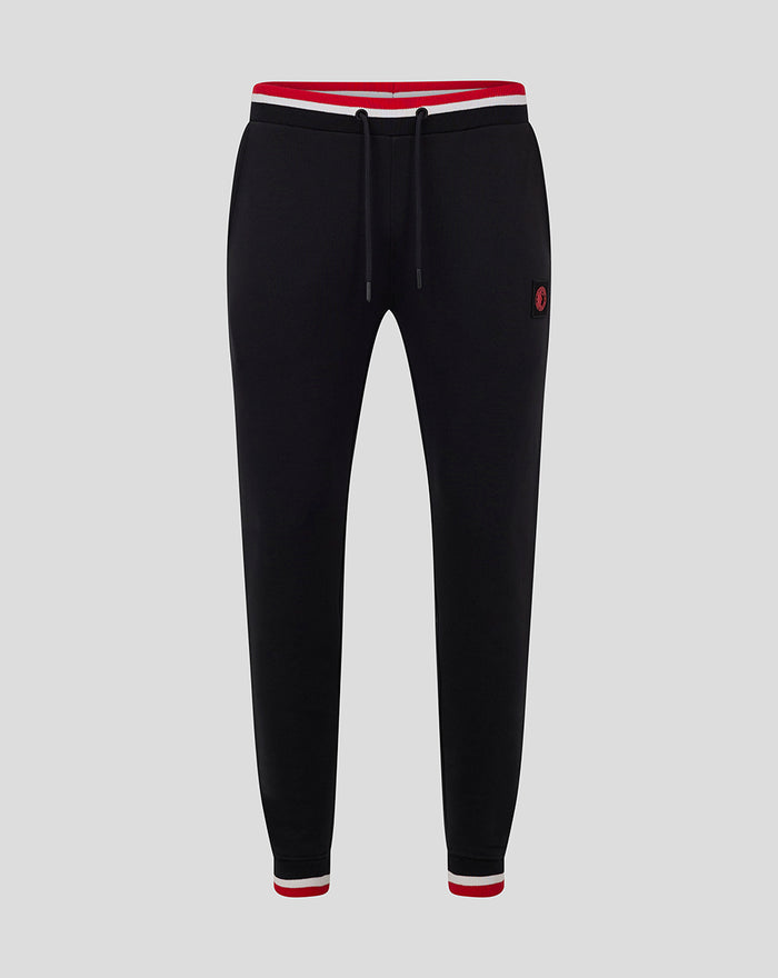 Black men's Feyenoord Classic Joggers with striped waistband and red cuff trim, logo patch on thigh