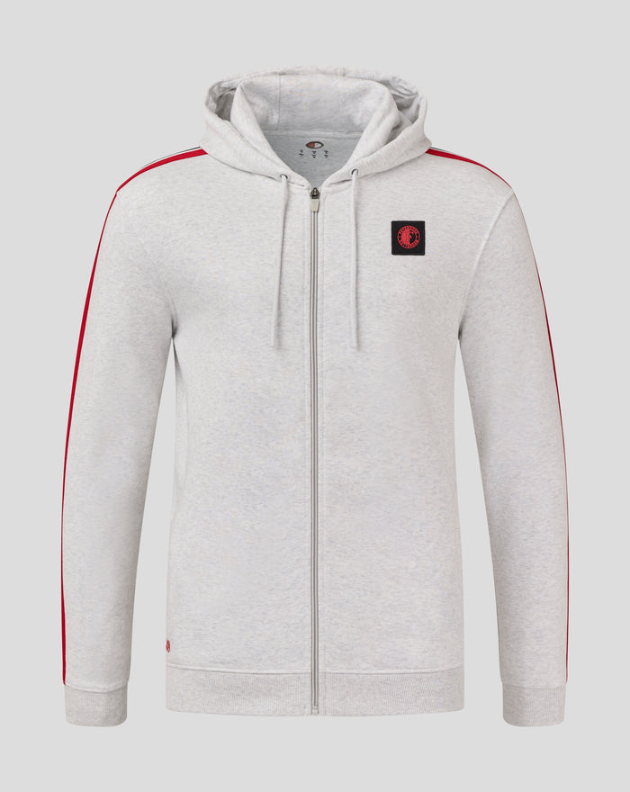 FEYENOORD classic men's hoodie in light grey with red piping along the sleeves and a small chest patch