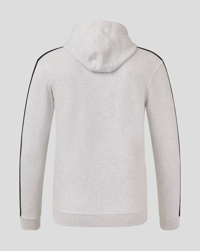 Back view of FEYENOORD classic men's hoodie in light grey with black piping along the sleeves