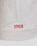 Grey hoodie front with bold red 1908 numerals printed across the lower area
