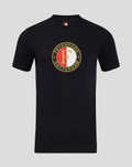 Front view of black Feyenoord Core Logo T-shirt for men with a large circular gold emblem on the chest.