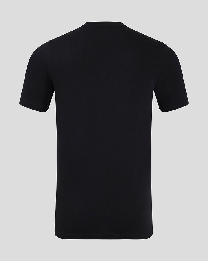 Back view of black Feyenoord Core Logo T-shirt for men with plain fabric and no visible print.