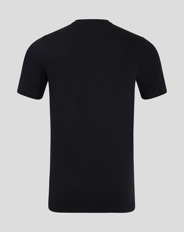 Back view of black Feyenoord Core Logo T-shirt for men with plain fabric and no visible print.