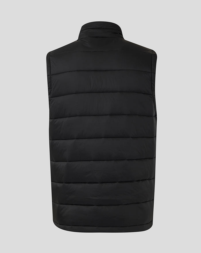 Back view of a black men's Feyenoord Core gilet with horizontal quilting