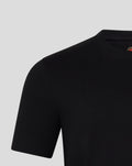 Close-up of the neckline with a small crest near the collar on a black Feyenoord Core T-shirt