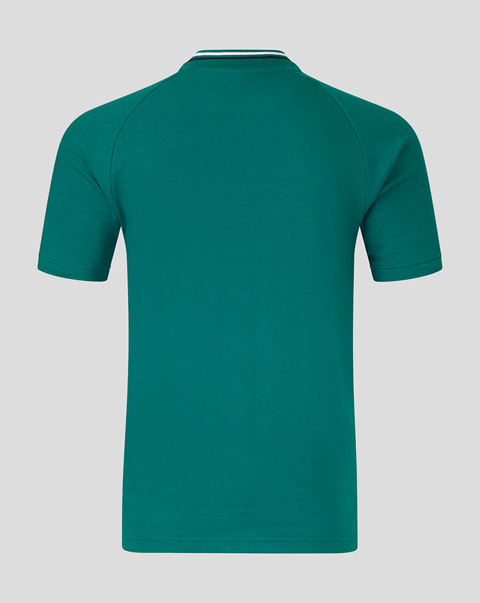 Back view of teal Feyenoord x Castore cotton polo shirt for men