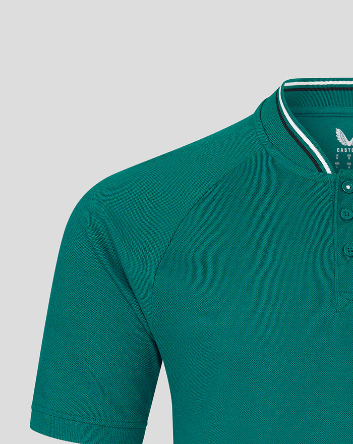 Shoulder and collar detail of teal Feyenoord Castore polo shirt for men