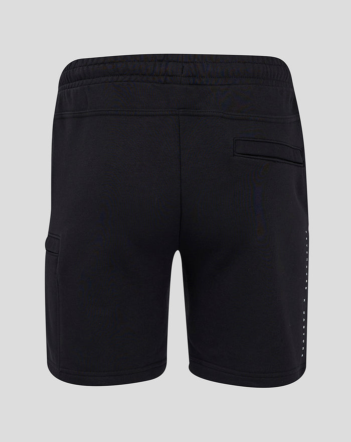 Back view of black Feyenoord X Castore men's shorts with an elastic waistband and back pocket