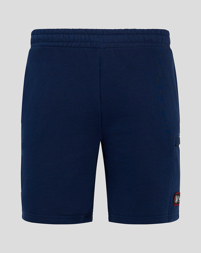 Back view of navy Feyenoord x Castore men's shorts with an elastic waistband