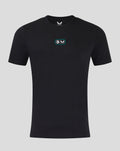 Black T shirt with a small dual badge patch on the chest featuring Feyenoord and Castore logos.